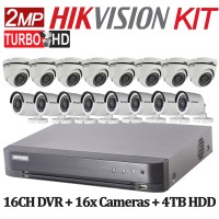 2MP TurboHD Hikvision System KIT: 16CH DVR + 16x Cameras + 4TB HDD
